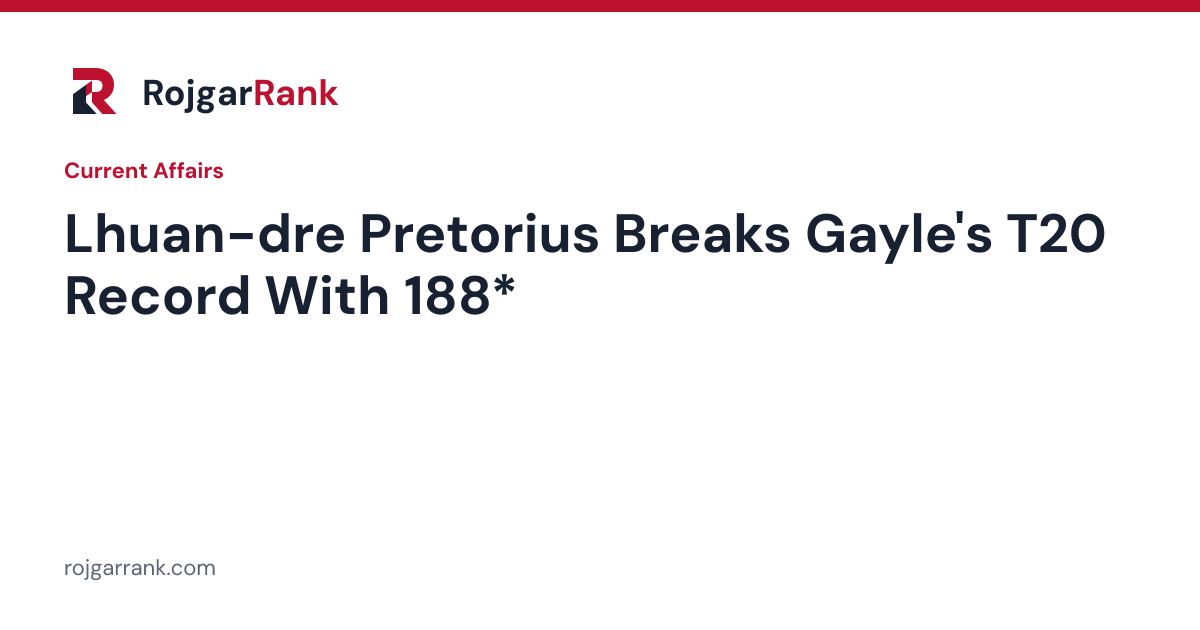 Lhuan-dre Pretorius Scores 188* in a CSA T20 Challenge Match, Breaking Chris Gayle's Men's T20 Record — title card